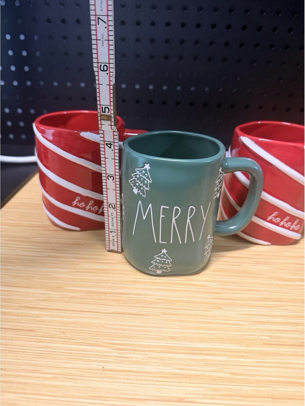 Rae Dunn Set Of 3 Christmas Mugs Red White Green - Ho Ho Ho & Merry Candy Cane * - Picture 2 of 6